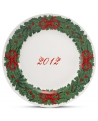 Martha Stewart Collection makes the table merrier with the 2012 Holiday Garden plate. A beautiful collectible trimmed in holiday greens and made for family meals in durable white ceramic. Martha Stewart Collection makes the table merrier with the 2012 Holiday Garden plate. A beautiful collectible trimmed in holiday greens and made for family meals in durable white ceramic.