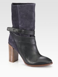 This Western-inspired colorblock design fuses leather and suede for an unexpected mix.Stacked heel, 3¾ (95mm)Shaft, 8½Leg circumference, 11Leather and suede upperLeather wrap-around strap with pin closureLeather lining and solePadded insoleMade in Italy This Western-inspired colorblock design fuses leather and suede for an unexpected mix.Stacked heel, 3¾ (95mm)Shaft, 8½Leg circumference, 11Leather and suede upperLeather wrap-around strap with pin closureLeather lining and solePadded insoleMade in Italy