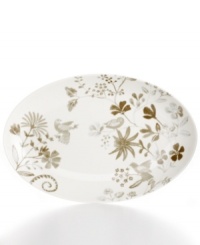 A muted palette tones down the busy florals that adorn this Song Meadow platter that, in dishwasher- and microwave-safe porcelain, will make busy cooks sing. Complements Martha Stewart Collection dinnerware. A muted palette tones down the busy florals that adorn this Song Meadow platter that, in dishwasher- and microwave-safe porcelain, will make busy cooks sing. Complements Martha Stewart Collection dinnerware.