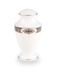 The Vintage Jewel pattern from Lenox's dinnerware and dishes collection evokes a more gracious era, combining white bone china with a dark, richly patterned band accented with subtle touches of cobalt blue. The Vintage Jewel pattern from Lenox's dinnerware and dishes collection evokes a more gracious era, combining white bone china with a dark, richly patterned band accented with subtle touches of cobalt blue.