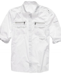 Let your casual wardrobe take flight with this cool, casual shirt from Sean John. Let your casual wardrobe take flight with this cool, casual shirt from Sean John.