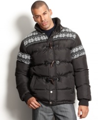 Rock some classic cold-weather style with this updated puffer with fair isle detail from Brave Soul. Rock some classic cold-weather style with this updated puffer with fair isle detail from Brave Soul.