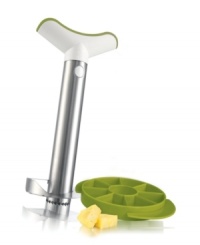 Island magic! The brilliant Vacu Vin Pineapple Slicer can peel, core, and slice a fresh pineapple in just 30 seconds. It works like a corkscrew, removing the flesh in perfectly formed rings and leaving the core behind. Simply add the wedger to cut into perfectly-sized chunks in seconds. Island magic! The brilliant Vacu Vin Pineapple Slicer can peel, core, and slice a fresh pineapple in just 30 seconds. It works like a corkscrew, removing the flesh in perfectly formed rings and leaving the core behind. Simply add the wedger to cut into perfectly-sized chunks in seconds.