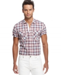 This plaid shirt from Marc Ecko Cut & Sew adds a pop of pattern to your casual look. This plaid shirt from Marc Ecko Cut & Sew adds a pop of pattern to your casual look.