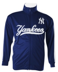 Team pride. Show your support year-round with this stylish New York Yankees MLB track jacket from Majestic. Team pride. Show your support year-round with this stylish New York Yankees MLB track jacket from Majestic.