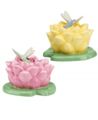 The Dragonfly Salt and Pepper shakers from Lenox add more than a dash of fanciful style to your table, featuring a figural dragonfly perched atop a brightly colored flower. Fun with Butterfly Meadow dinnerware. The Dragonfly Salt and Pepper shakers from Lenox add more than a dash of fanciful style to your table, featuring a figural dragonfly perched atop a brightly colored flower. Fun with Butterfly Meadow dinnerware.