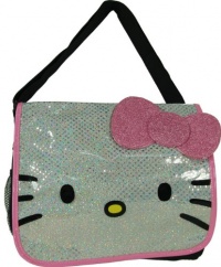Sanrio Hello Kitty White and Pink Glitter Messenger Bag- tote Sanrio Hello Kitty White and Pink Glitter Messenger Bag- tote
