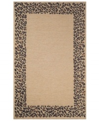 Give your patio a roaringly stylish look with Liora Manne's leopard border rug! Hand-hooking and hand-tufting techniques are combined to achieve the rich, textural surface of this oatmeal-hued indoor/outdoor rug from the Promenade collection. UV stabilized to minimize fading, the fashion-forward, durable rug is sure to please. Hose off for easy cleaning. Give your patio a roaringly stylish look with Liora Manne's leopard border rug! Hand-hooking and hand-tufting techniques are combined to achieve the rich, textural surface of this oatmeal-hued indoor/outdoor rug from the Promenade collection. UV stabilized to minimize fading, the fashion-forward, durable rug is sure to please. Hose off for easy cleaning.