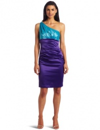 Suzi Chin Women's One Shoulder Dress, Aqua/Viola, 6 Suzi Chin Women's One Shoulder Dress, Aqua/Viola, 6