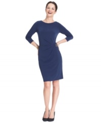 Elegant details such as sophisticated pleating and a charming buckle make up a fitted petite dress from NY Collection. Wear with sky-high heels for a ravishing look! Elegant details such as sophisticated pleating and a charming buckle make up a fitted petite dress from NY Collection. Wear with sky-high heels for a ravishing look!