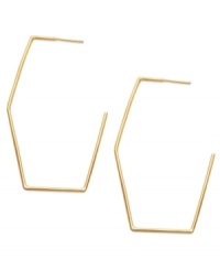 Fab hoops in a trendy new shape. Studio Silver's funky geometrical style features five sides of a hexagon in 18k gold over sterling silver. Approximate drop: 2 inches. Approximate width: 1/2 inch. Fab hoops in a trendy new shape. Studio Silver's funky geometrical style features five sides of a hexagon in 18k gold over sterling silver. Approximate drop: 2 inches. Approximate width: 1/2 inch.
