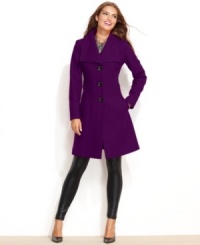 Go wide for style! GUESS rethinks a petite wool-blend walker with a feminine silhouette and a spread collar for an extra dramatic look. Go wide for style! GUESS rethinks a petite wool-blend walker with a feminine silhouette and a spread collar for an extra dramatic look.