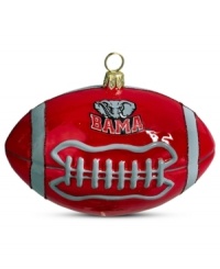 Team and Christmas spirit go hand in hand with the Alabama football ornament. Hand-painted glass is something students, alum and fans will cheer. Team and Christmas spirit go hand in hand with the Alabama football ornament. Hand-painted glass is something students, alum and fans will cheer.