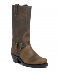 If you need anything for fall, you need an authentic Frye boot-one of the hottest things to hit the street this season! The harness boot features leather upper (Tan and Dark Brown sport a distressed finish). Wide straps at base of shaft feature metal studs and hardware ring detail at side. If you need anything for fall, you need an authentic Frye boot-one of the hottest things to hit the street this season! The harness boot features leather upper (Tan and Dark Brown sport a distressed finish). Wide straps at base of shaft feature metal studs and hardware ring detail at side.