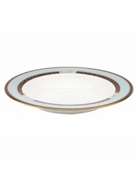 Extraordinarily detailed yet amazingly dishwasher safe, the Palatial Garden rim soup bowl from Marchesa by Lenox combines teal blossoms, intricate gold vines and velvety brown accents in gold-banded bone china for unparalleled elegance. Extraordinarily detailed yet amazingly dishwasher safe, the Palatial Garden rim soup bowl from Marchesa by Lenox combines teal blossoms, intricate gold vines and velvety brown accents in gold-banded bone china for unparalleled elegance.