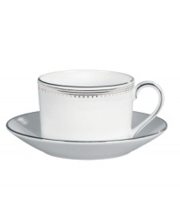 Romance weds modern sensibility in bridal designer Vera Wang's exquisite dinnerware and dishes collaboration with Wedgwood. Echoing the decorative touches that transform a bridal gown, Grosgrain's pure white bone china is adorned with a border of textured platinum ribbon. Romance weds modern sensibility in bridal designer Vera Wang's exquisite dinnerware and dishes collaboration with Wedgwood. Echoing the decorative touches that transform a bridal gown, Grosgrain's pure white bone china is adorned with a border of textured platinum ribbon.