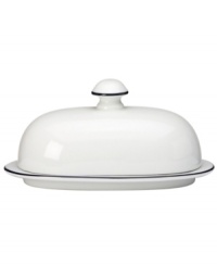 Named for a trendy Copenhagen neighborhood but designed with timeless style, the Christianshavn Blue covered butter dish features a double band of navy in pristine white porcelain. From Dansk. Named for a trendy Copenhagen neighborhood but designed with timeless style, the Christianshavn Blue covered butter dish features a double band of navy in pristine white porcelain. From Dansk.