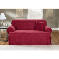 Sure Fit Soft Suede T-Cushion Loveseat Slipcover, Burgundy Sure Fit Soft Suede T-Cushion Loveseat Slipcover, Burgundy