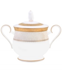 Noritake makes any occasion memorable with the opulent Odessa Gold sugar bowl. Wide bands of etched gold and pale gray with delicate blooms adorn the classic bone china design. Noritake makes any occasion memorable with the opulent Odessa Gold sugar bowl. Wide bands of etched gold and pale gray with delicate blooms adorn the classic bone china design.