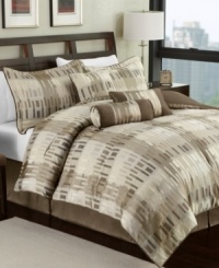 Modern block. Add an air of chic style to your space with this jacquard woven Skyscraper comforter set, showcasing a contemporary design in soft, neutral tones. Modern block. Add an air of chic style to your space with this jacquard woven Skyscraper comforter set, showcasing a contemporary design in soft, neutral tones.