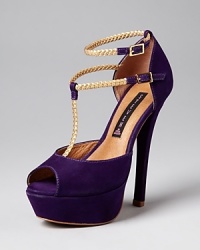 Greek goddess: Gold braided leather straps add dressed-up appeal to suede platform pumps; from STEVEN BY STEVE MADDEN. Greek goddess: Gold braided leather straps add dressed-up appeal to suede platform pumps; from STEVEN BY STEVE MADDEN.