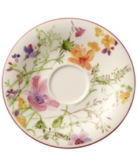 Prolong spring with the lively Mariefleur tea saucer. Splashy colors adorn premium white porcelain edged in red and designed for everyday dining. Mix and match with New Cottage dinnerware, also by Villeroy & Boch. Prolong spring with the lively Mariefleur tea saucer. Splashy colors adorn premium white porcelain edged in red and designed for everyday dining. Mix and match with New Cottage dinnerware, also by Villeroy & Boch.