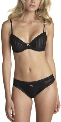 Betsey Johnson Women's Zipper Stripe Demi Bra, Raven Black, 32D