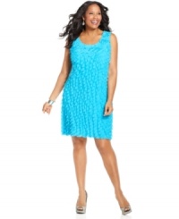 Snag a look full of feminine frills with Elementz' sleeveless plus size dress, showcasing a tiered ruffled finish. Snag a look full of feminine frills with Elementz' sleeveless plus size dress, showcasing a tiered ruffled finish.