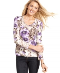 Karen Scott puts a refreshing floral print on this petite long-sleeve top. Pair with your favorite trousers for a versatile look. Karen Scott puts a refreshing floral print on this petite long-sleeve top. Pair with your favorite trousers for a versatile look.