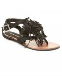 Take your look from boring to soaring! Strut your stuff in Rampage's Regan feather flat sandals featuring leaves, feathers, beading and tassels. Take your look from boring to soaring! Strut your stuff in Rampage's Regan feather flat sandals featuring leaves, feathers, beading and tassels.