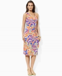 Smooth paisley jersey flatters the body in a feminine petite A-line silhouette with an elegant cross-wrap neckline, from Lauren by Ralph Lauren. (Clearance) Smooth paisley jersey flatters the body in a feminine petite A-line silhouette with an elegant cross-wrap neckline, from Lauren by Ralph Lauren. (Clearance)