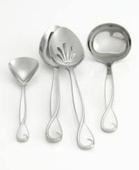 The romantic ribbon motif of the Belle Boulevard collection from kate spade flows seamlessly into this flatware. A gracefully twisted handle design in quality 18/10 stainless steel adds refined luster to both formal and casual tables. The romantic ribbon motif of the Belle Boulevard collection from kate spade flows seamlessly into this flatware. A gracefully twisted handle design in quality 18/10 stainless steel adds refined luster to both formal and casual tables.