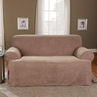Sure Fit Soft Suede T-Cushion Sofa Slipcover, Burgundy Sure Fit Soft Suede T-Cushion Sofa Slipcover, Burgundy