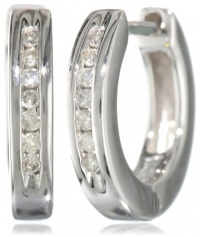 Sterling Silver Channel-Set Diamond Hoop Earrings (1/10 cttw, I Color, I2-I3 Clarity) 0.4 Diameter) Sterling Silver Channel-Set Diamond Hoop Earrings (1/10 cttw, I Color, I2-I3 Clarity) 0.4 Diameter)