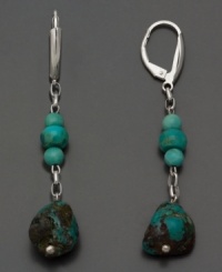 Smooth, peaceful turquoise adds appeal to any look. Earrings in off-shape baroque turquoise with sterling silver. Approximate drop: 2-1/4 inches.