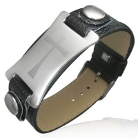 Black Leather Stainless Steel Belt Buckle Religious Cross Mens Bracelet Black Leather Stainless Steel Belt Buckle Religious Cross Mens Bracelet
