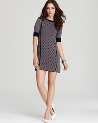 With a nod to the '60s, this Juicy Couture dress boasts a sleek shift silhouette emboldened by geometric-print jacquard. Finish the the style with white pumps for a look brimming with retro inspiration. With a nod to the '60s, this Juicy Couture dress boasts a sleek shift silhouette emboldened by geometric-print jacquard. Finish the the style with white pumps for a look brimming with retro inspiration.