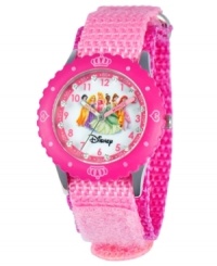 Help your kids stay on time with this fun Time Teacher watch from Disney. Featuring your favorite Disney princesses, the hour and minute hands are clearly labeled for easy reading. Help your kids stay on time with this fun Time Teacher watch from Disney. Featuring your favorite Disney princesses, the hour and minute hands are clearly labeled for easy reading.