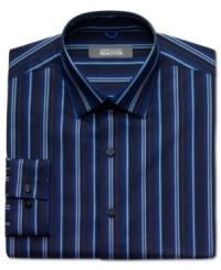 Step outside of solids with this handsome striped, slim-fit dress shirt from Kenneth Cole Reaction. Step outside of solids with this handsome striped, slim-fit dress shirt from Kenneth Cole Reaction.