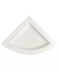 Explore new shapes for your table with Villeroy & Boch's innovative dinnerware and dishes collection in fine white china. Distinguished by angular shapes in fluid wave designs, pieces work together creating a host of options for imaginative presentation. Great for serving individual hors d'oeuvres, position four of these triangular plates together to make a round. Explore new shapes for your table with Villeroy & Boch's innovative dinnerware and dishes collection in fine white china. Distinguished by angular shapes in fluid wave designs, pieces work together creating a host of options for imaginative presentation. Great for serving individual hors d'oeuvres, position four of these triangular plates together to make a round.