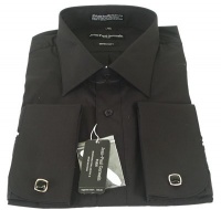 Jean-Paul Germain Mens Solid Black French Cuff Dress Shirt w/ Cufflinks Jean-Paul Germain Mens Solid Black French Cuff Dress Shirt w/ Cufflinks