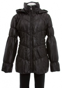 Guess Black Zip Front Down Hooded Puffer Coat Jacket Large Guess Black Zip Front Down Hooded Puffer Coat Jacket Large