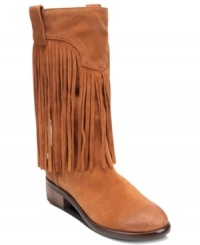 Lucky Brand's Caleb boots feature major fringe all along the tall shaft. Pull-on tabs at the top make slipping them on so easy. Lucky Brand's Caleb boots feature major fringe all along the tall shaft. Pull-on tabs at the top make slipping them on so easy.