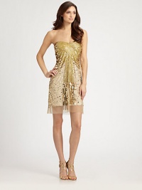 A head-turning style, this shimmering strapless dress features gilded paillettes.Strapless designSequin-adorned overlaySide zipperFully linedAbout 20 from natural waistNylonDry cleanImportedModel shown is 5'10 (177cm) wearing US size Small. A head-turning style, this shimmering strapless dress features gilded paillettes.Strapless designSequin-adorned overlaySide zipperFully linedAbout 20 from natural waistNylonDry cleanImportedModel shown is 5'10 (177cm) wearing US size Small.