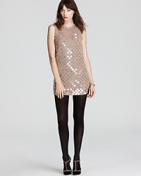 Shimmy, shake and swing your way into the spotlight with this Juicy Couture mini dress alight with a luminous cascade of translucent pailettes. Shimmy, shake and swing your way into the spotlight with this Juicy Couture mini dress alight with a luminous cascade of translucent pailettes.
