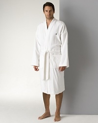 Polo Ralph Lauren kimono-inspired robe in ultra-soft cotton velour. Self-tie belt. Shawl collar, patch pockets. Signature embroidered polo player detail at chest. Polo Ralph Lauren kimono-inspired robe in ultra-soft cotton velour. Self-tie belt. Shawl collar, patch pockets. Signature embroidered polo player detail at chest.