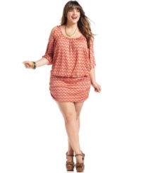 Flaunt your sexy side in Soprano's plus size mini dress, featuring cutout sleeves. Flaunt your sexy side in Soprano's plus size mini dress, featuring cutout sleeves.