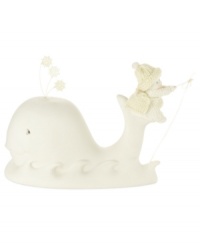 A fun-loving whale offers a first-class ride to this bundled-up-baby, taking ice fishing to new heights. Crafted of porcelain bisque from Department 56. A fun-loving whale offers a first-class ride to this bundled-up-baby, taking ice fishing to new heights. Crafted of porcelain bisque from Department 56.
