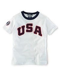 A sporty tee in soft breathable cotton is accented with heritage pride, celebrating Team USA's participation in the 2012 Olympics. A sporty tee in soft breathable cotton is accented with heritage pride, celebrating Team USA's participation in the 2012 Olympics.