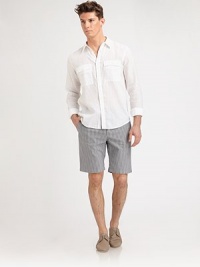 Multi-stripes overtake this summer essential, by adding a dash of prepster influence, finished in classic-fitting, stretch cotton.Flat-front styleSide slash, back patch pocketsInseam, about 1097% cotton/3% elastaneMachine washImported Multi-stripes overtake this summer essential, by adding a dash of prepster influence, finished in classic-fitting, stretch cotton.Flat-front styleSide slash, back patch pocketsInseam, about 1097% cotton/3% elastaneMachine washImported